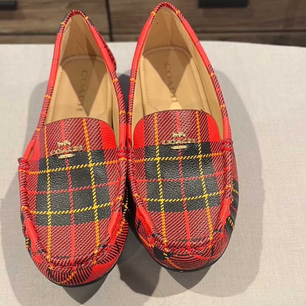 Coach Red Plaid Flats